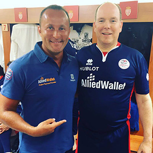 Andy Khawaja with Prince Albert of Monaco at World Stars Football match