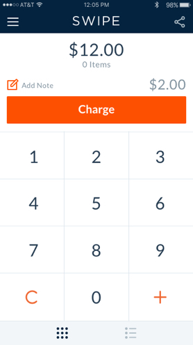 swipe app interface showing number pad