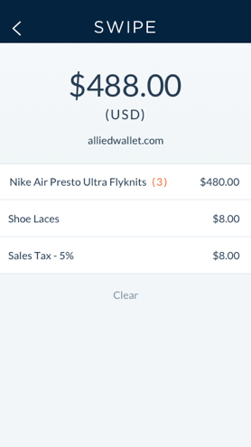 swipe app interface showing shopping cart list