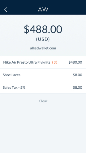 AW app interface showing shopping cart list